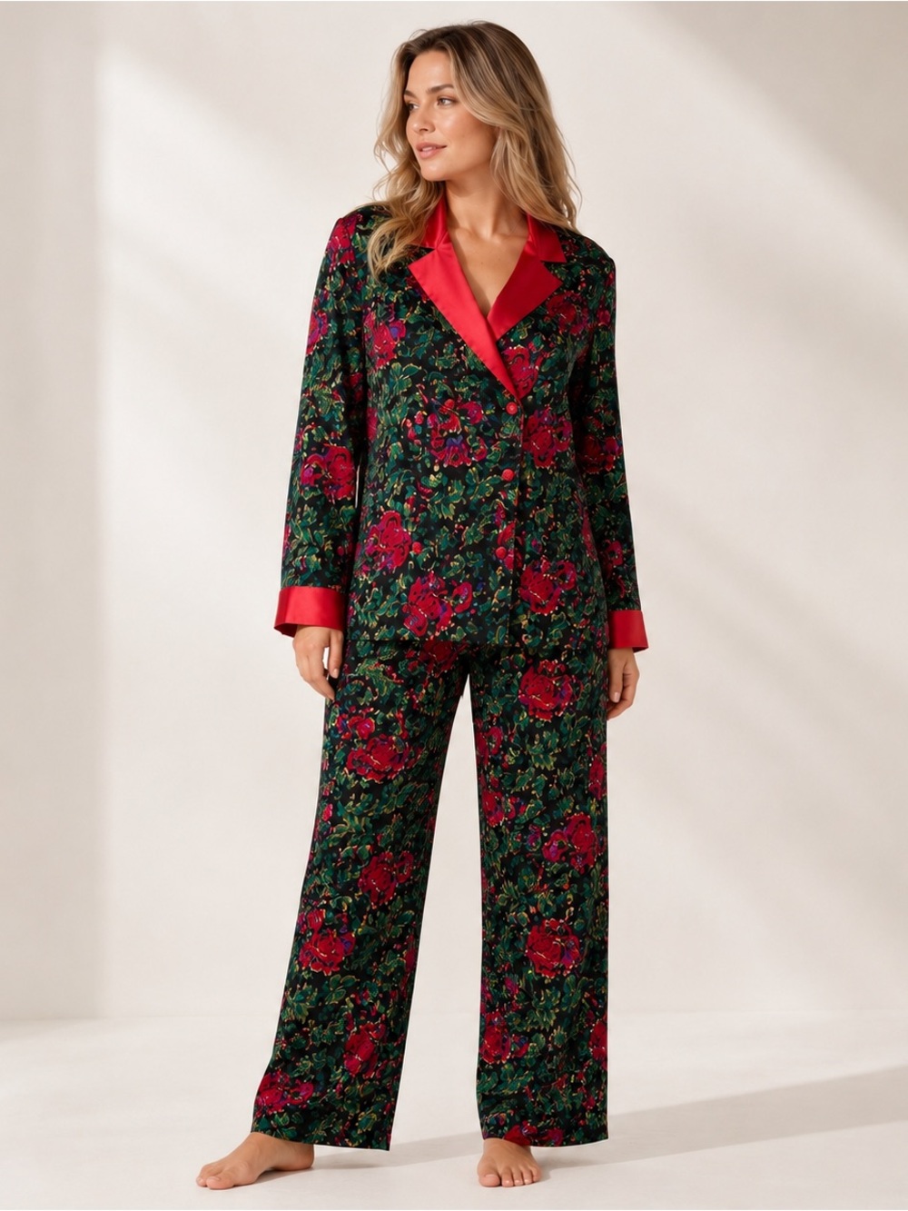 Vintage Victoria’s Secret Floral Satin Pajama Set L Gold Label
